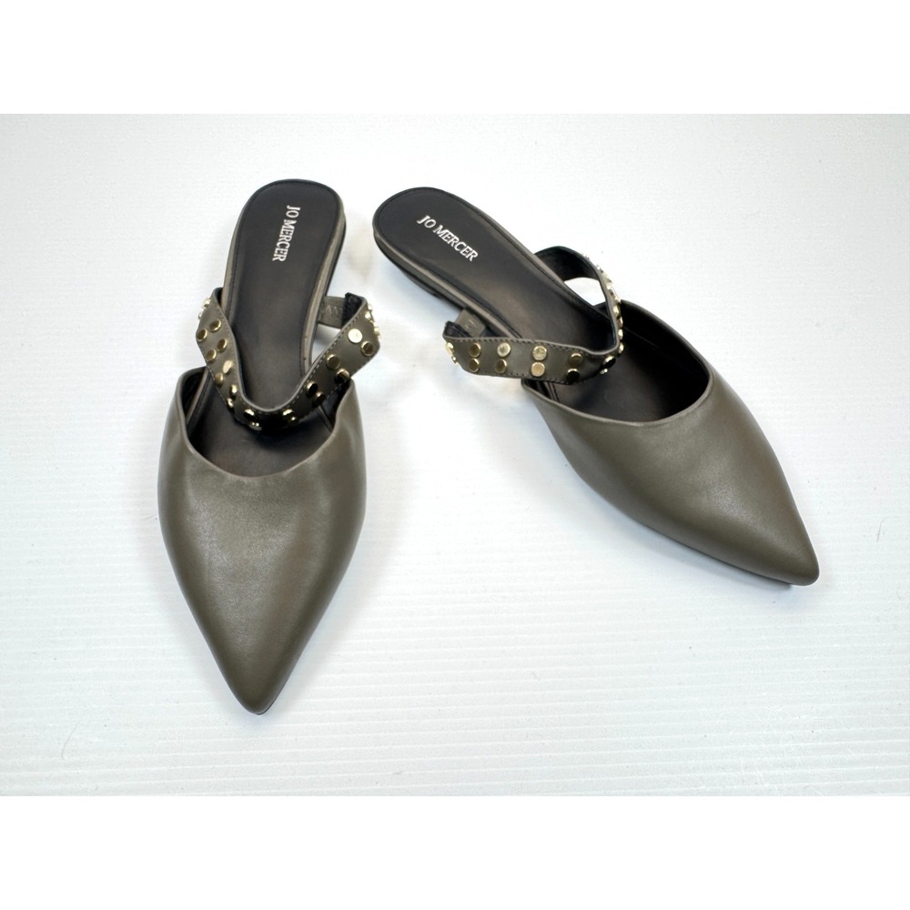 Jo Mercer‎ Cate Flat Women 42 US 11 NWOB Pointed Toe Leather Mules Stud Strap